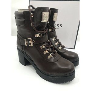 Guess Womens‎ Combat Boots Size 7 Brown Lace Buckle Zip